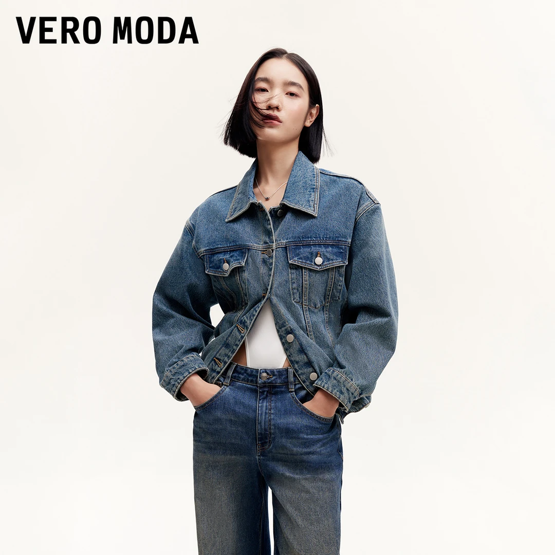 【达人专属】Vero Moda 短外套牛仔外套水洗做旧毛领324357002