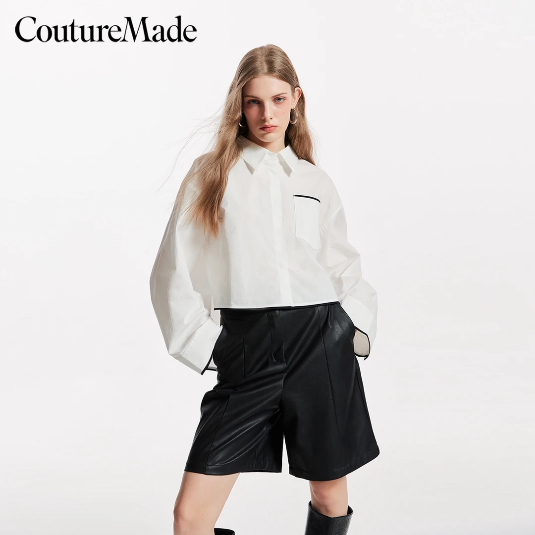 Couture Made新款衬衫前短后长撞色落肩显瘦气质风百搭324305002