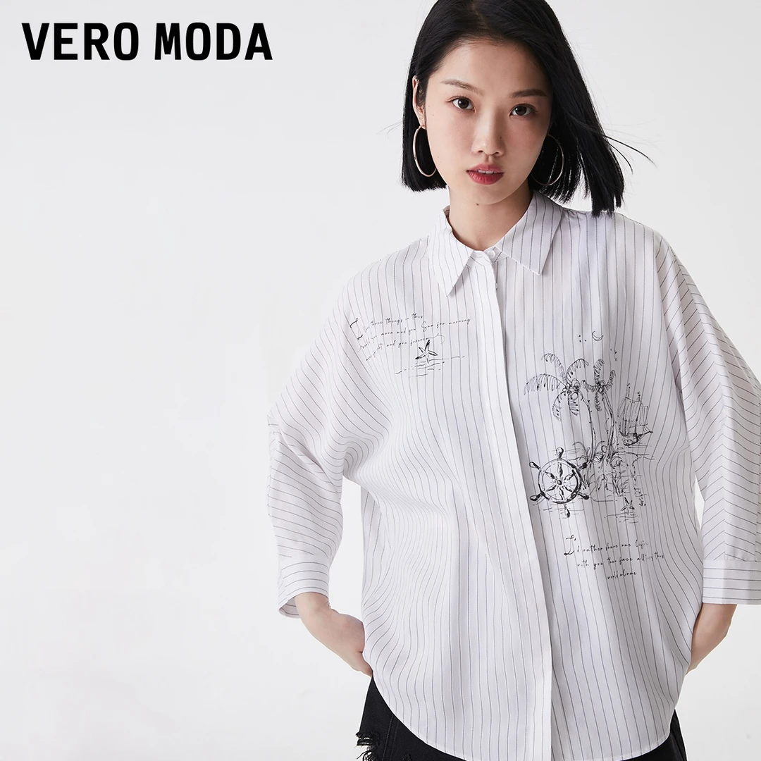 Vero Moda春游出行设计感衬衫衬衣士廓形版型七分袖宽松324231003