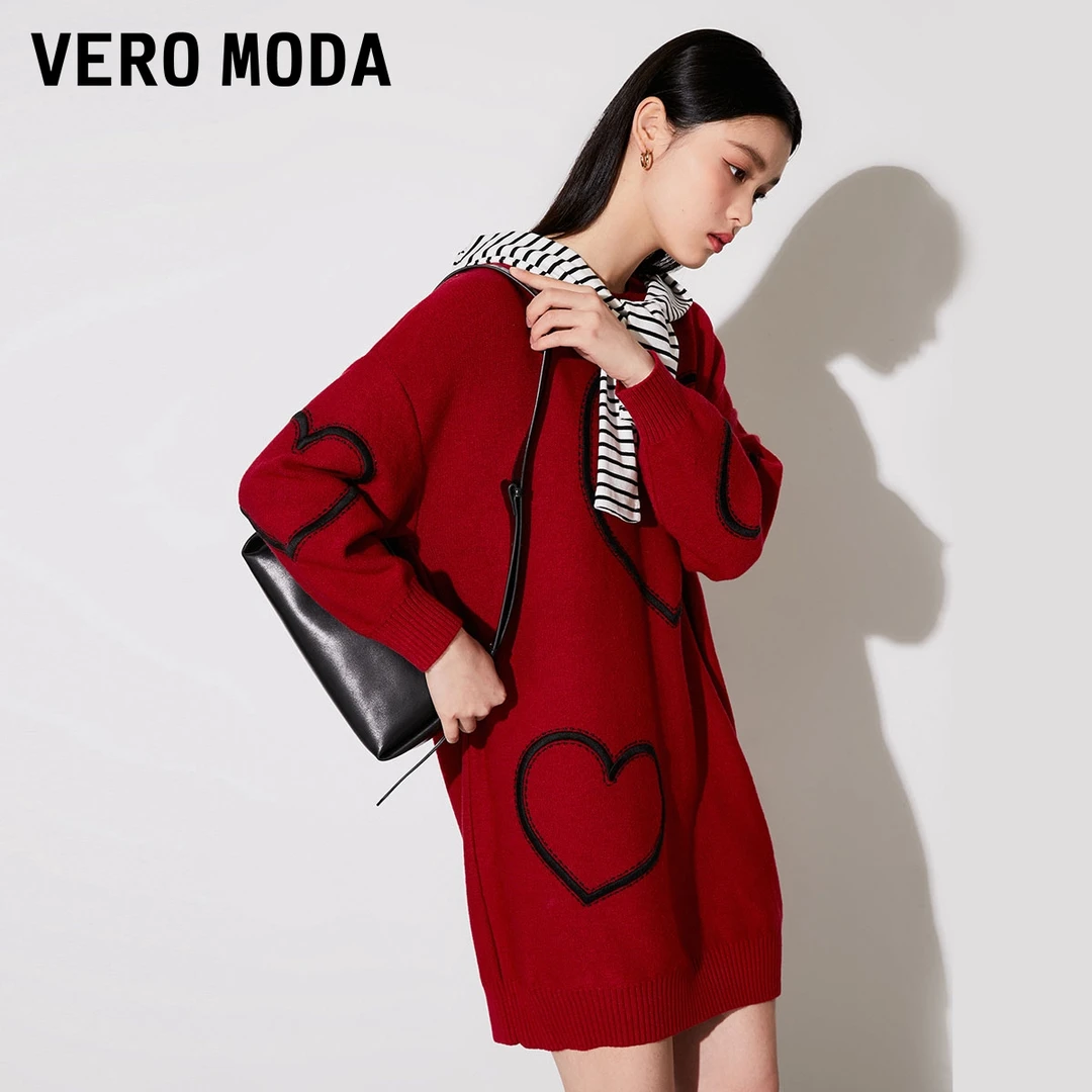 Vero Moda2024新款设计感针织毛衣连衣裙短裙直筒长袖323346036