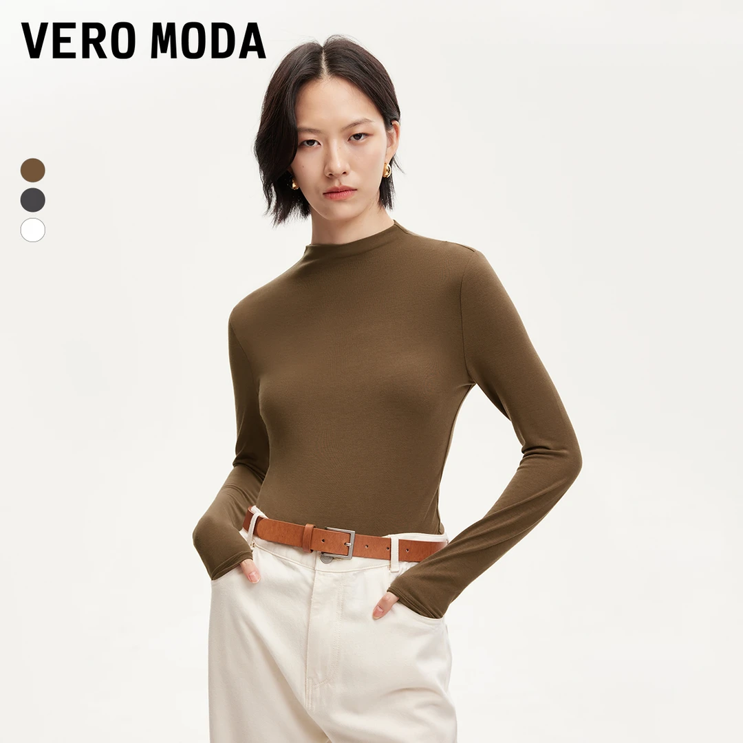 Vero ModaT恤女半高领修身轻柔飘逸打底T恤基础舒适324302038