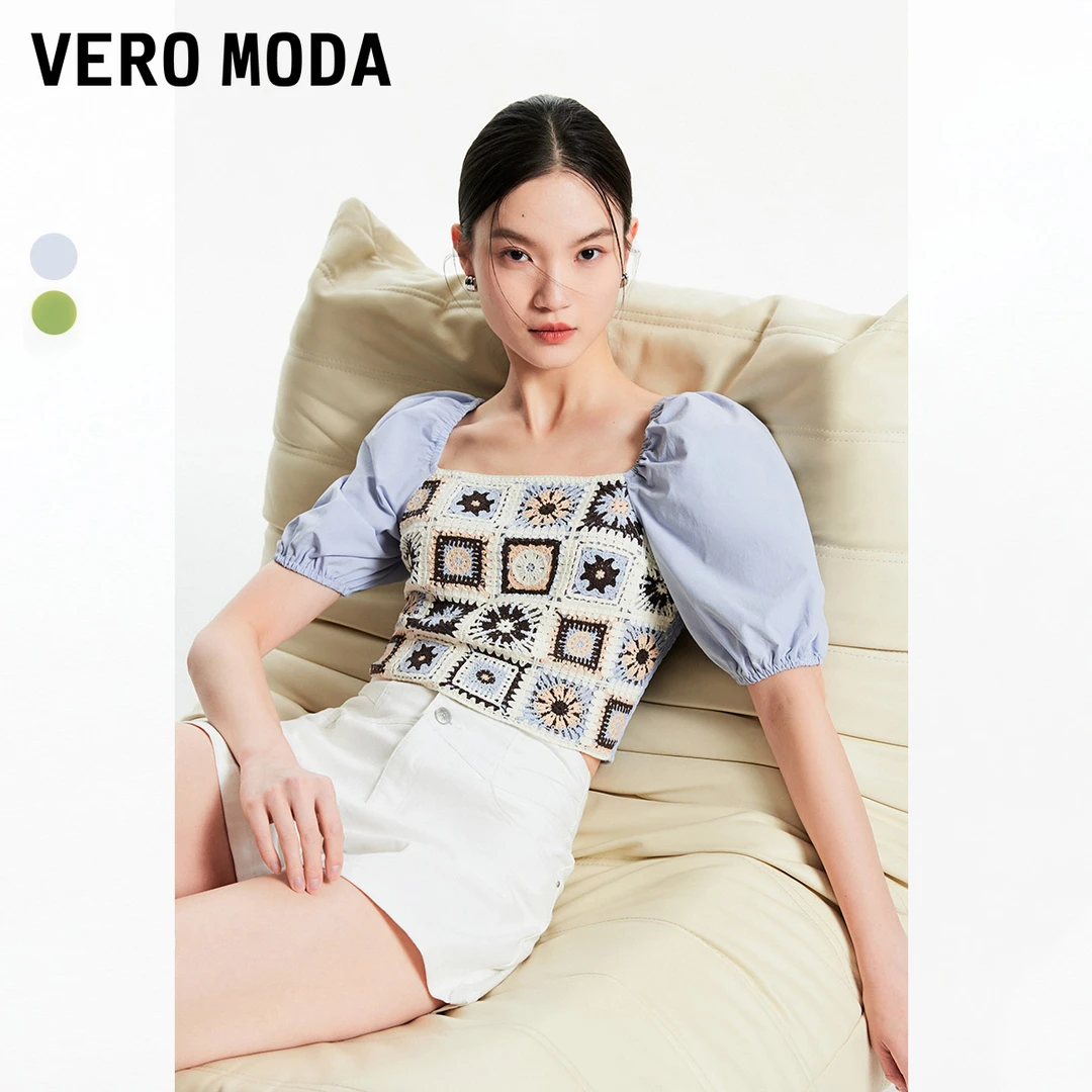 【大叔专属】Vero ModaT恤泡泡袖方领上衣短款3242T1026