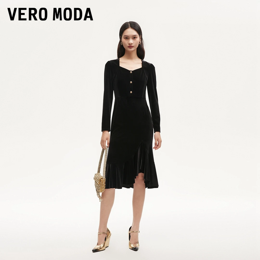 【达人专属】Vero Moda雅丹风连衣裙不规则褶皱鱼尾裙32437D004