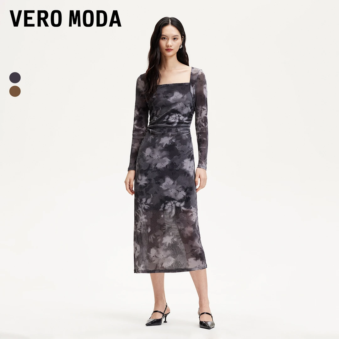 【达人专属】Vero Moda连衣裙真两件印花网纱连衣裙325161005