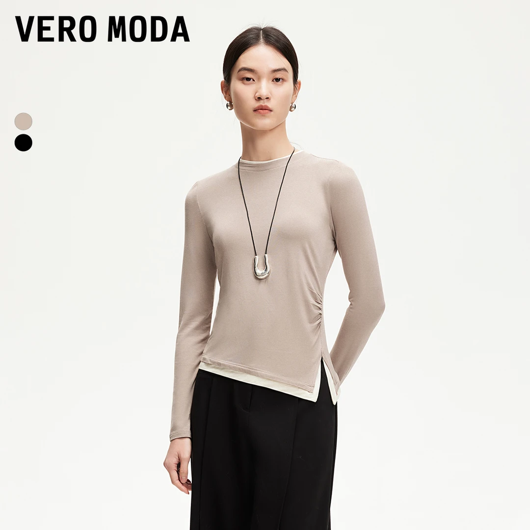 【许半夏推荐】Vero ModaT恤假两件抽褶长袖上衣325102009