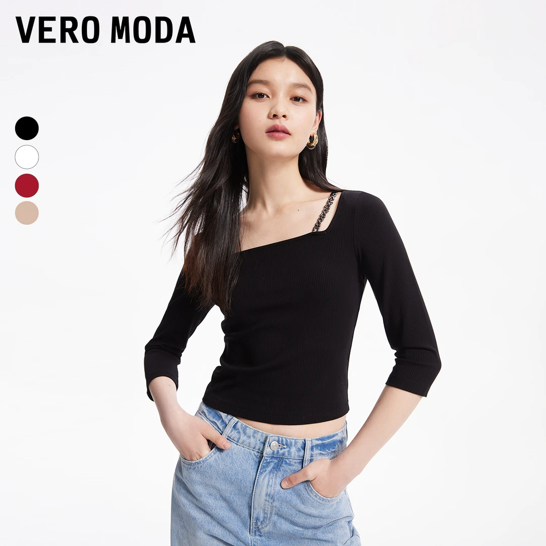 【陈大可专属】 Moda雅丹风T恤方领显瘦七分袖打底衫上衣324130008