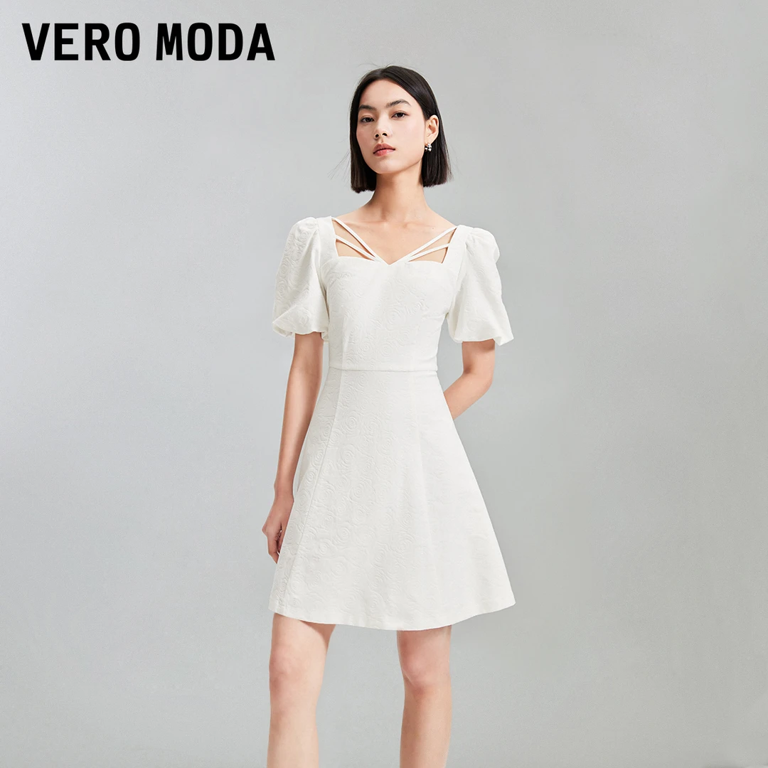 2059【金拐子专属】Vero Moda连衣裙方领泡泡袖高腰A摆|324242005