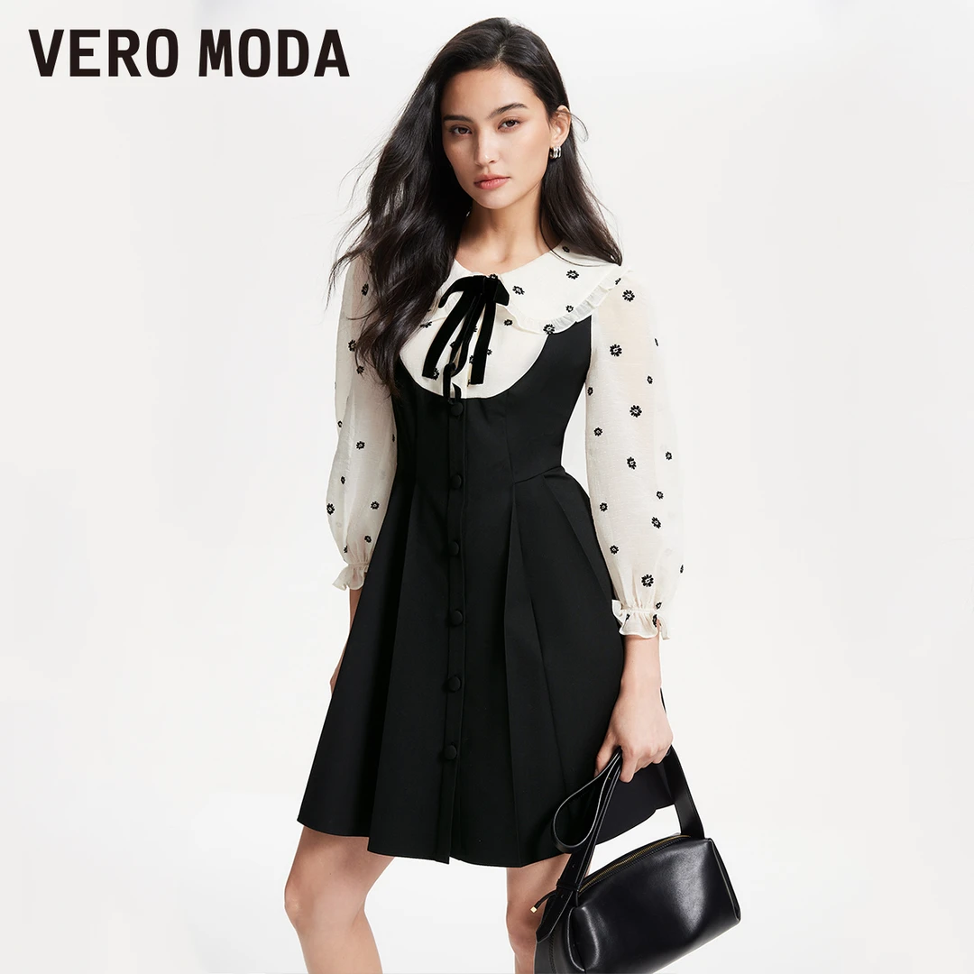 【达人推荐】Vero Moda连衣裙前纽扣娃娃翻领植绒可拆装饰3241SZ003