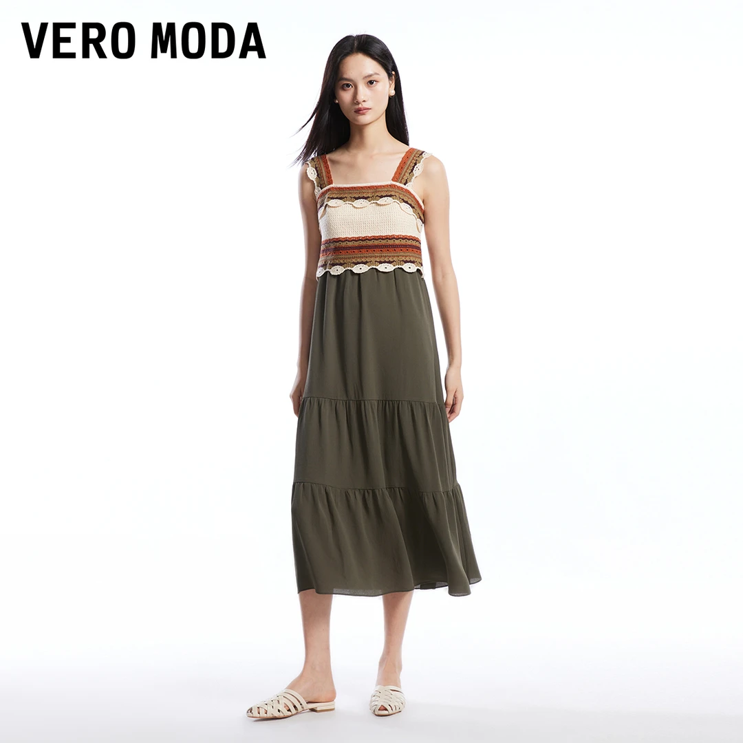【达人专属】Vero Moda连衣裙钩花镂空A摆波吊带裙设计感32437A028