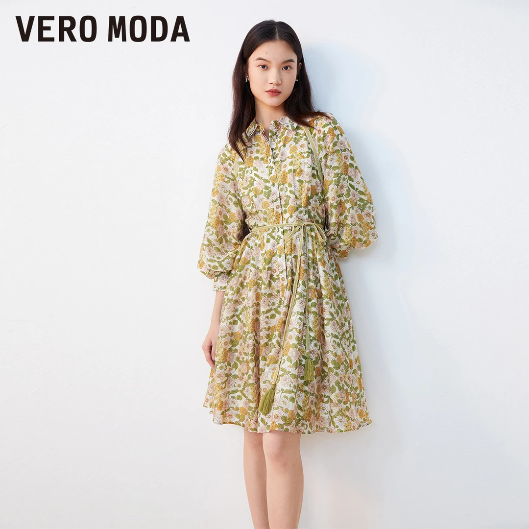 VeroModa连衣裙花朵灯笼袖显瘦有内衬优雅时尚气质|3233SZ001
