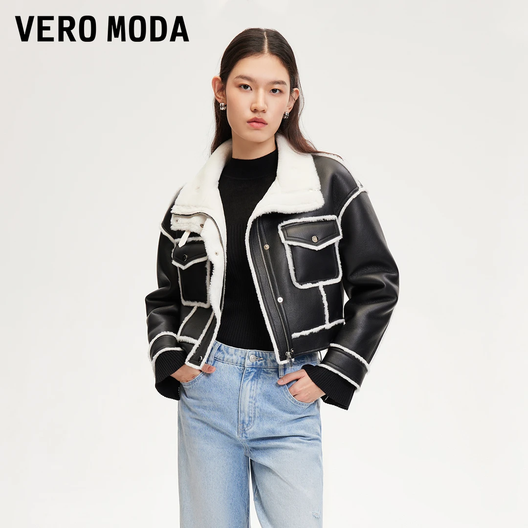【达人专属】Vero Moda短外套机车夹克PU高领直筒324348010