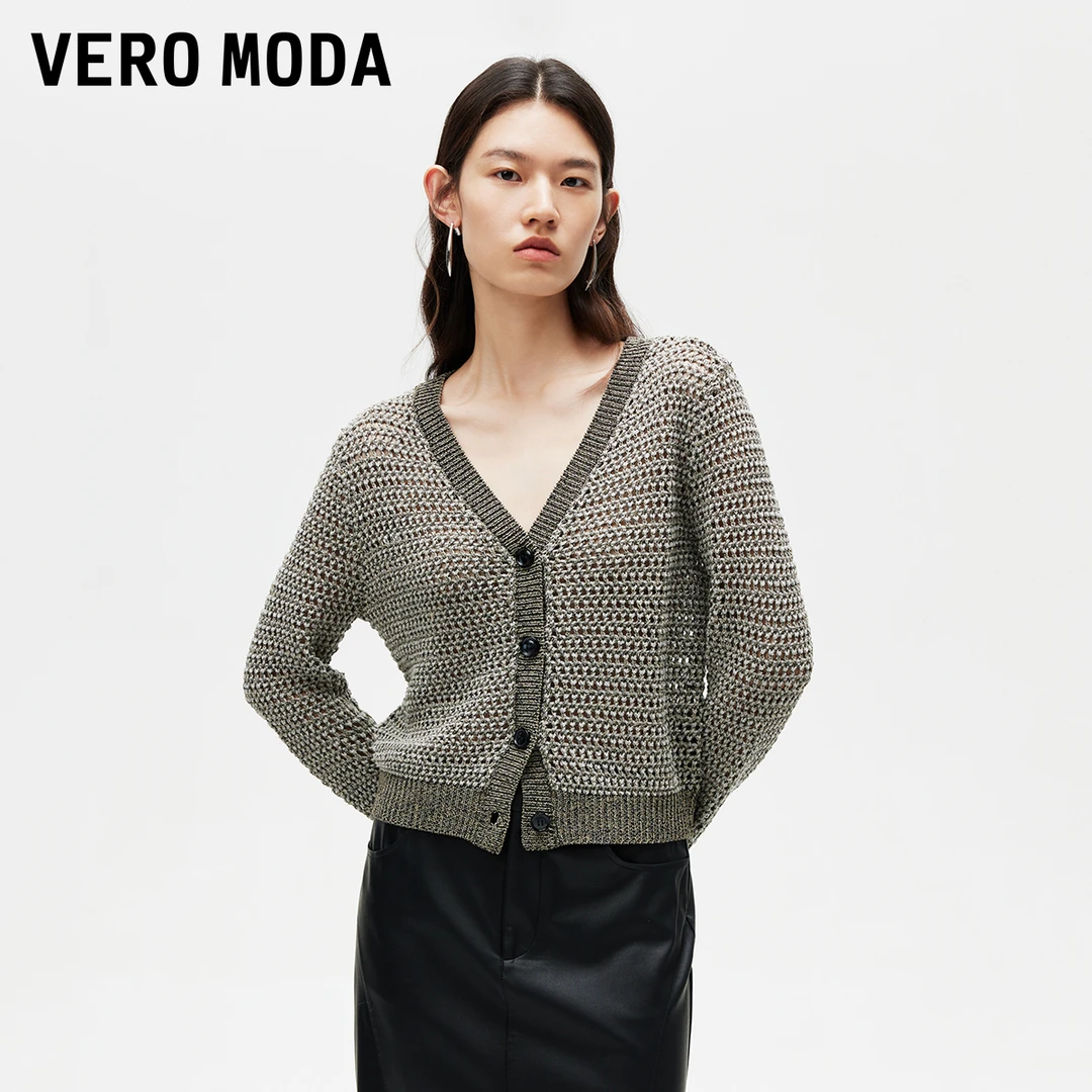 【达人专属】Vero Moda针织衫花色钩针镂空单排扣休闲324324085
