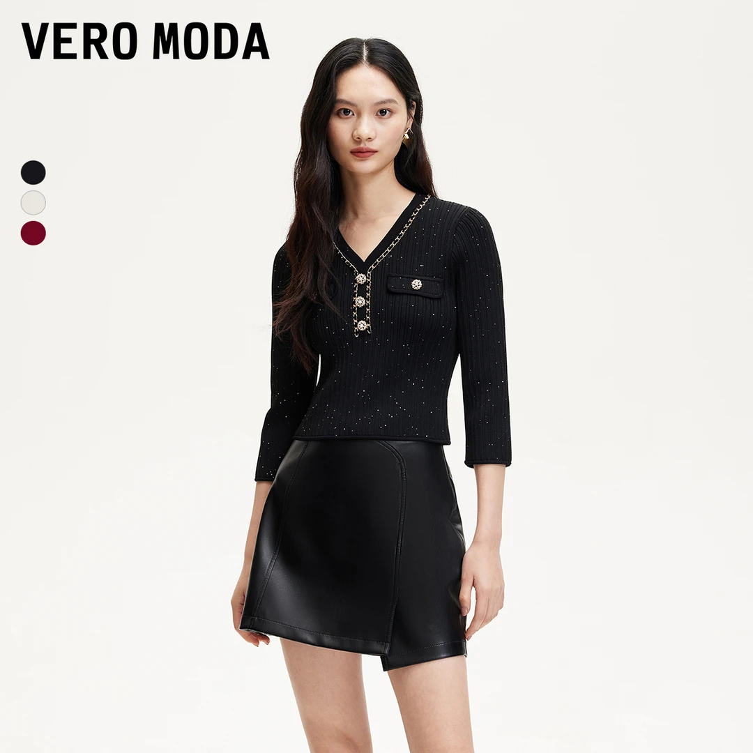 【达人专属】Vero Moda针织衫气质金属链条装饰亮片流光风325113045