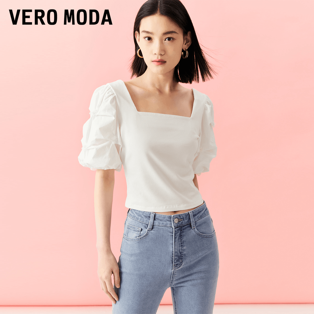 【小店专享】Vero Moda春夏新款方领泡泡袖优雅打底T恤|323301006