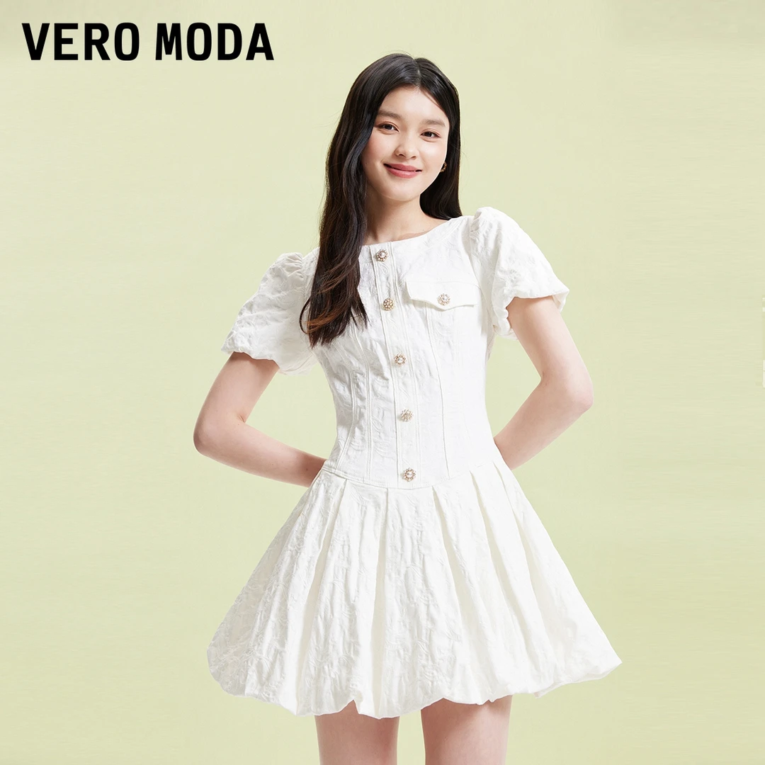 2023【达人专享】Vero Moda连衣裙泡泡袖圆领肌理感蓬蓬裙324242018