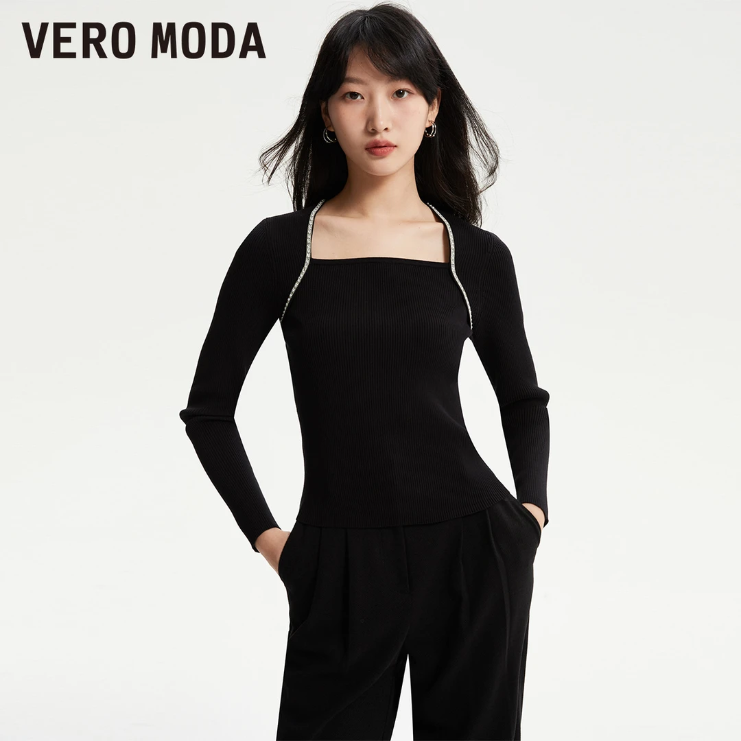 Vero Moda雅丹风2024设计感针织衫方领假两件设计气质323313042
