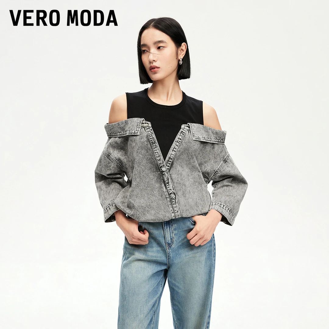 Vero Moda衬衫女新款拼接假两件七分袖休闲流光风百搭324353003