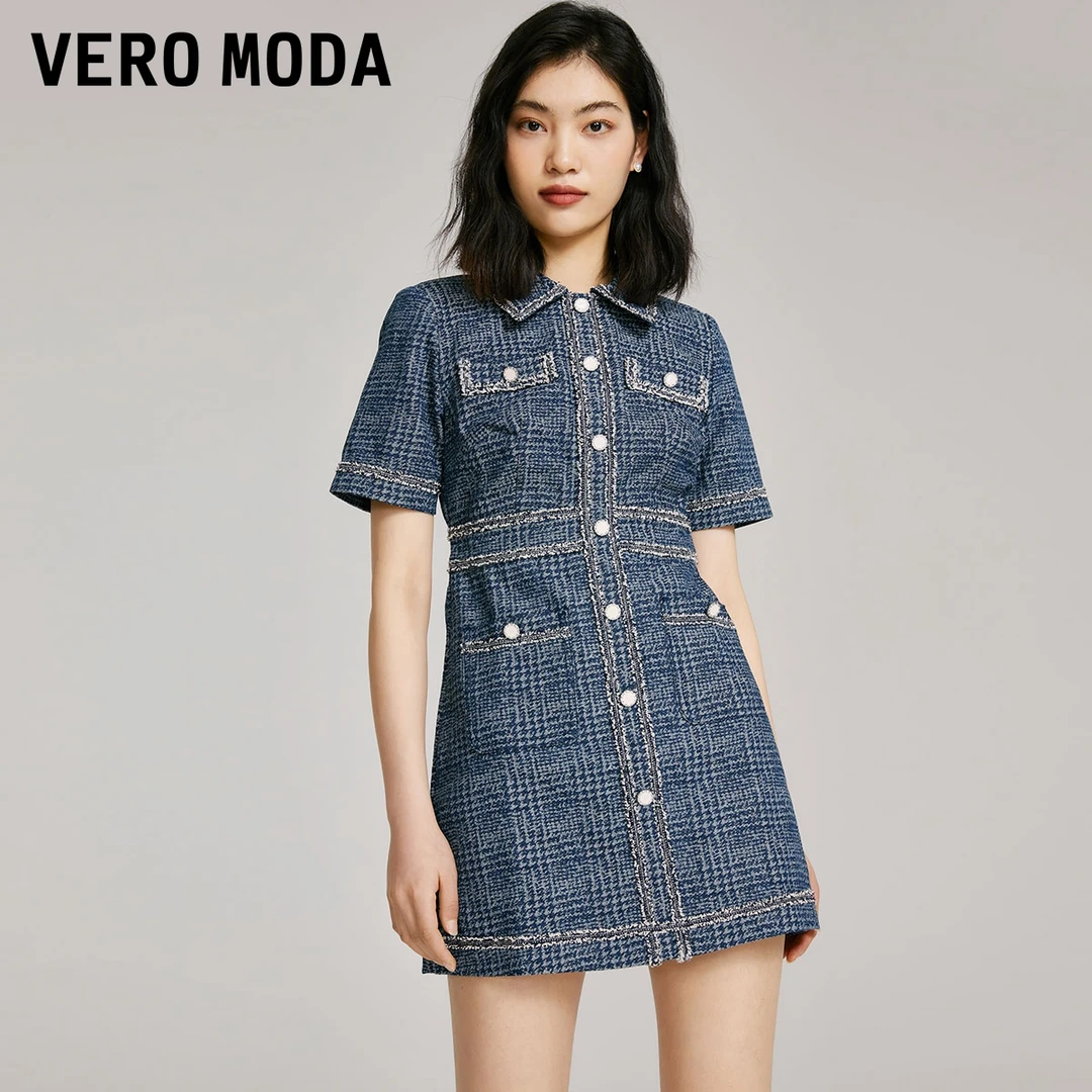 Vero Moda2024新款设计感连衣裙优雅通勤小香风牛仔裙324342016