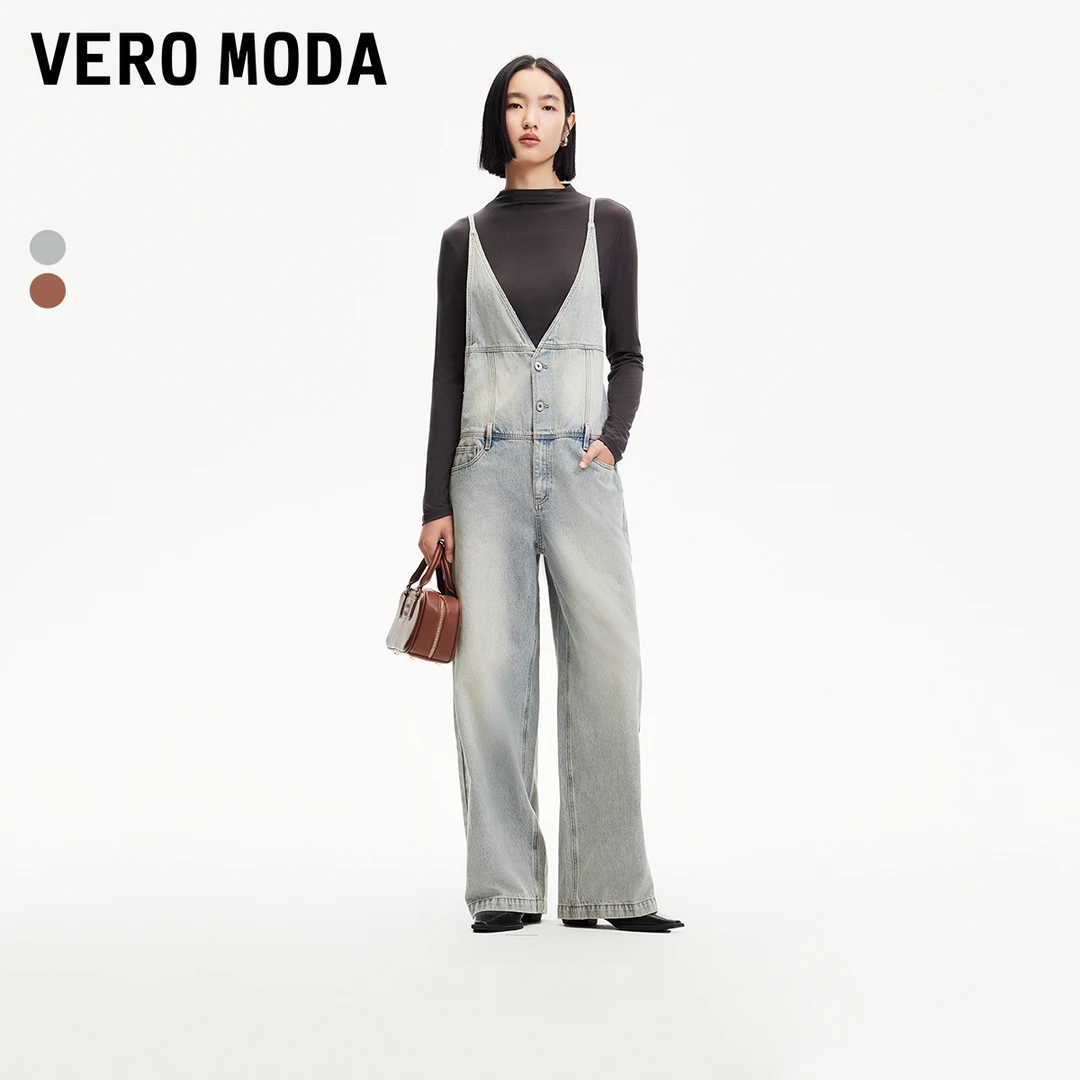 【粉丝专属】Vero Moda牛仔裤洋气细吊带V领阔腿背325164001