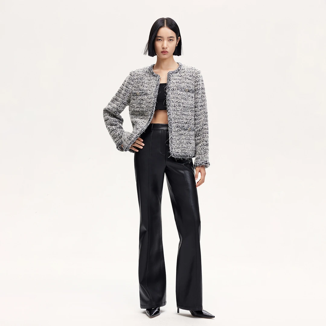 《李易行》Vero Moda牛仔裤PU高腰挂钩腰头喇叭裤时尚3243PL023