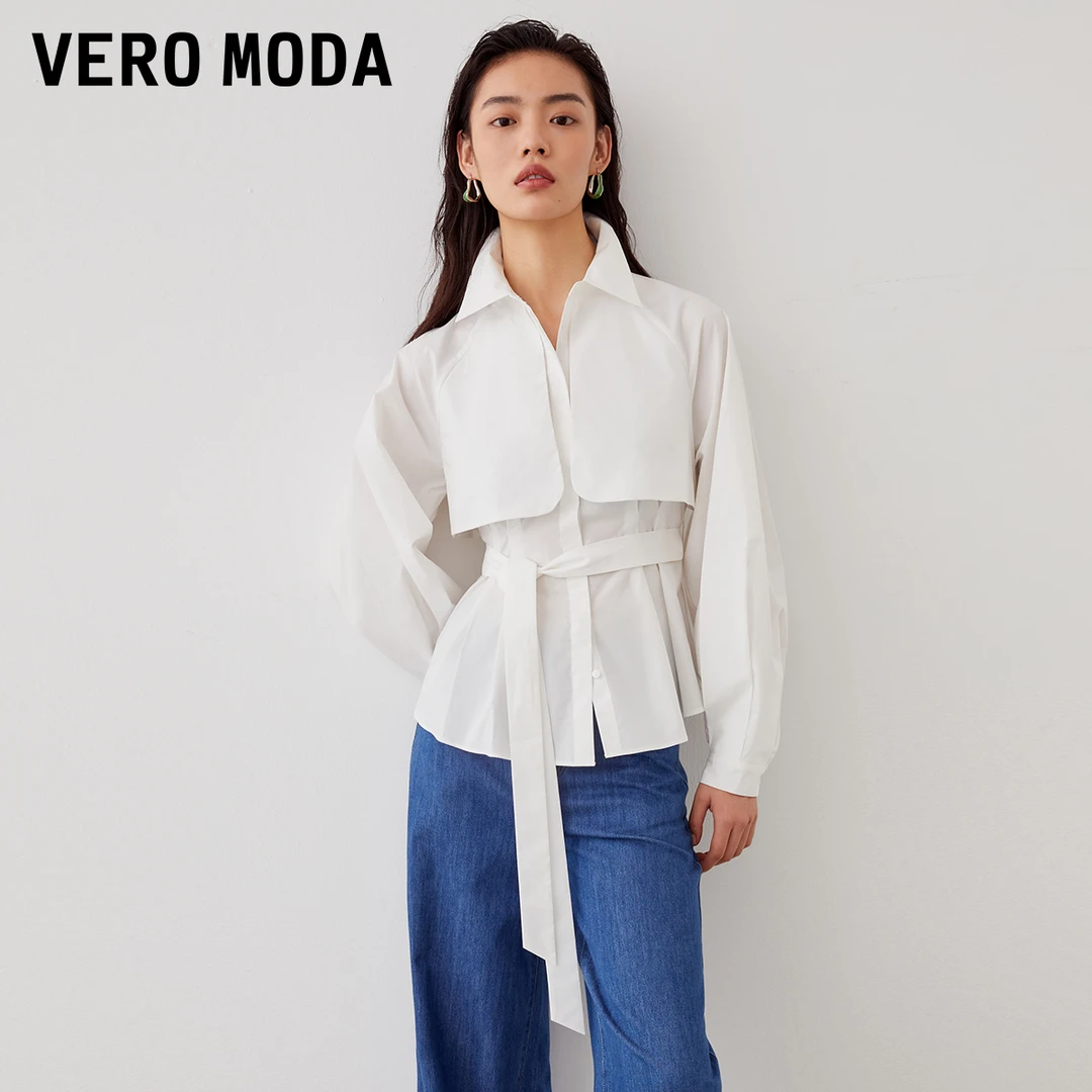 Vero Moda2024新款设计感衬衫气质通勤收腰长袖双层上衣323305010