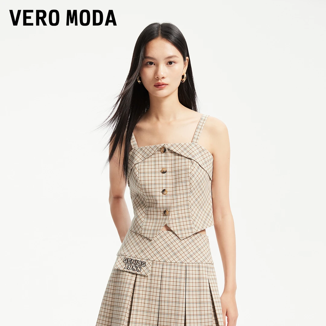 【达人专属】Vero Moda雅丹风短款单排扣背心马甲324141002