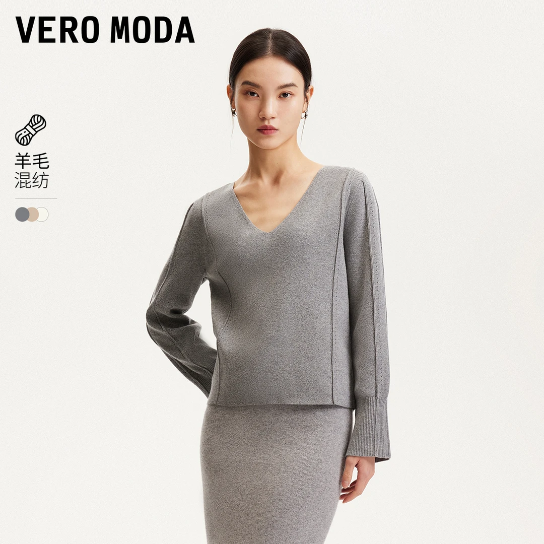 【达人专属】Vero Moda针织衫欧若风镂空开叉袖口宽松针织324313058