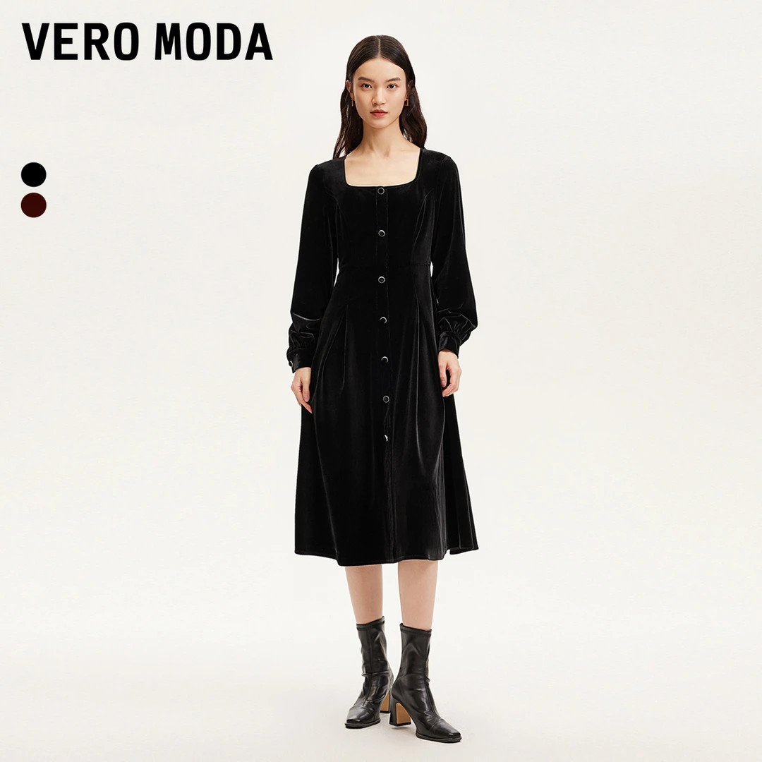 【丽公主专属】Vero Moda连衣裙丝绒收腰纽扣装饰连衣裙32437D021