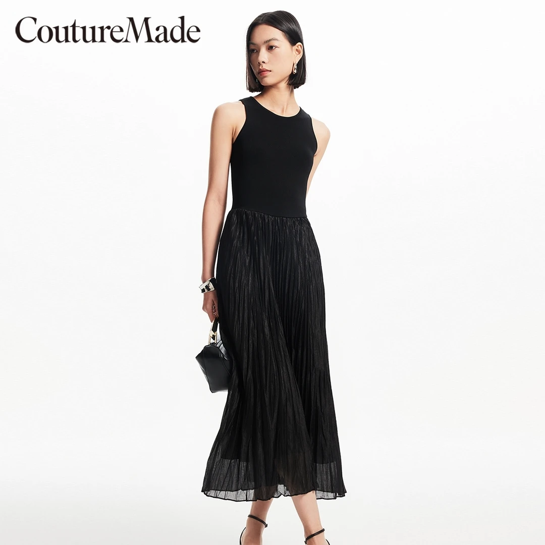 Couture Made2024新款设计感连衣裙简约通勤百褶长裙32426Z014