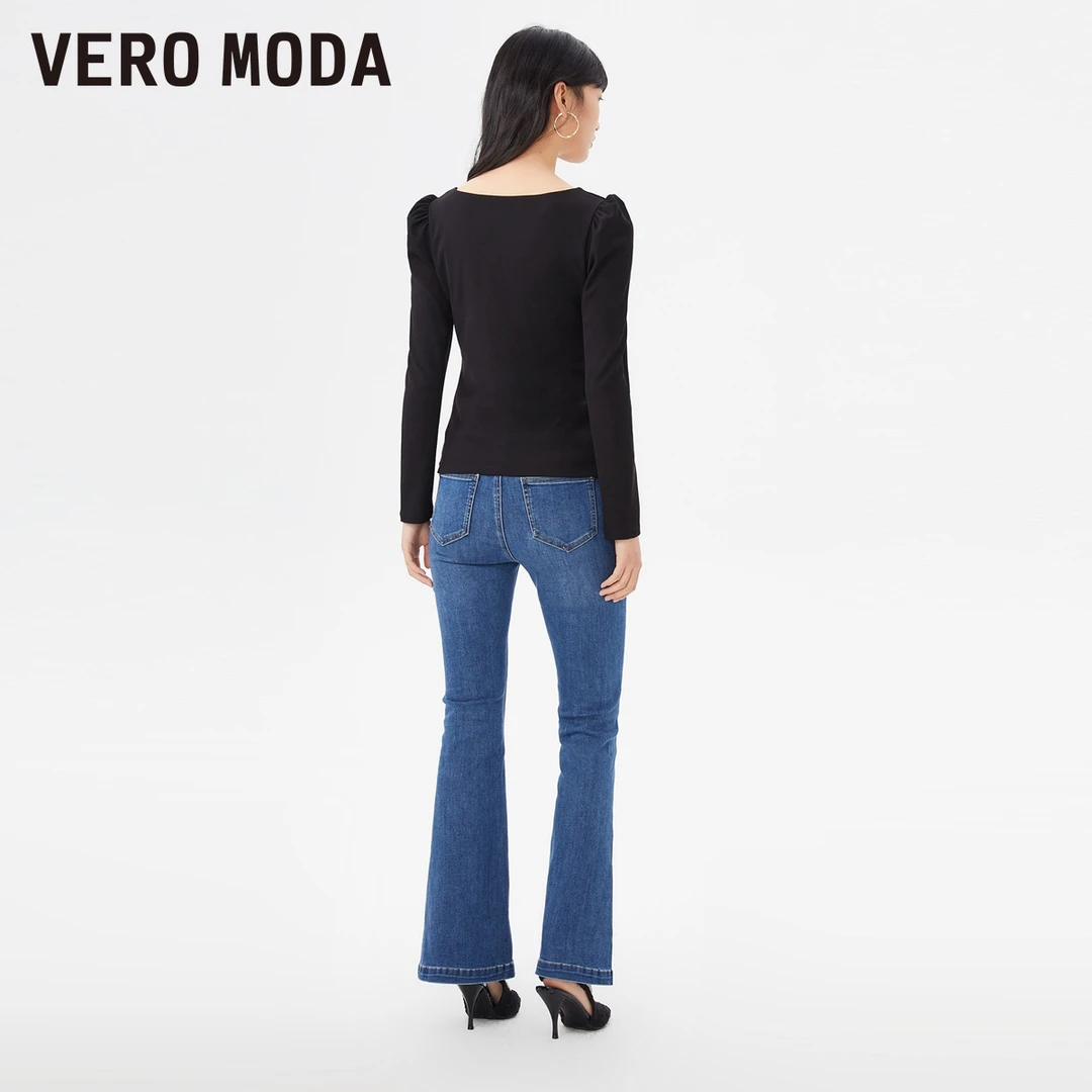 【达人专属】Vero Moda雅丹T恤上衣方领泡泡袖长袖显瘦323102024