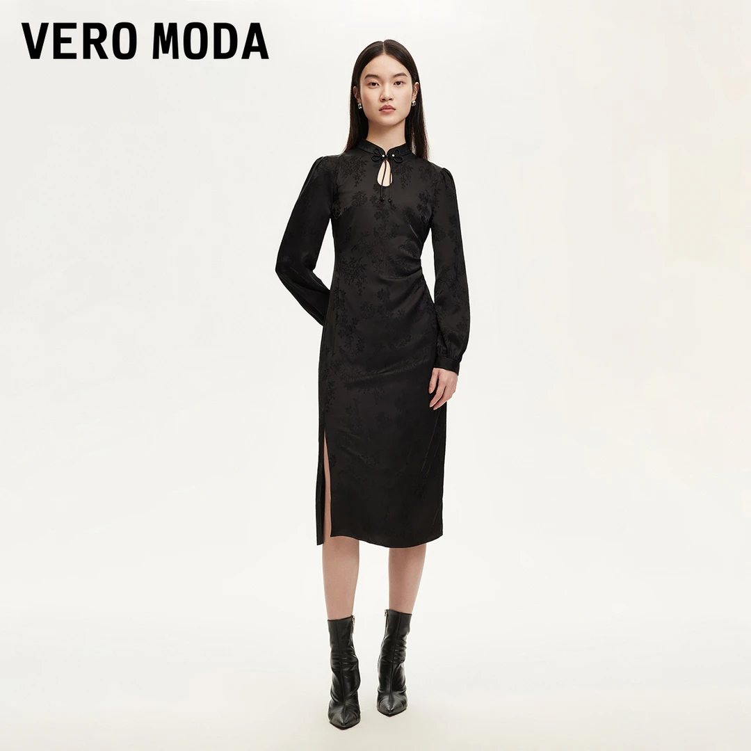 Vero Moda连衣裙【空墨竹】新款新中式暗纹褶皱气质百搭32437D017
