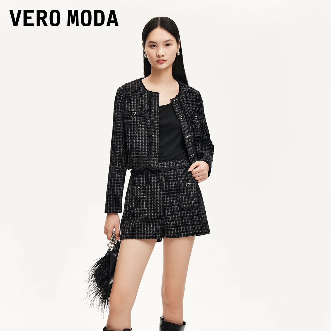 Vero Moda短外套女早秋新款小香风下摆爱心纽扣上衣3243J9010