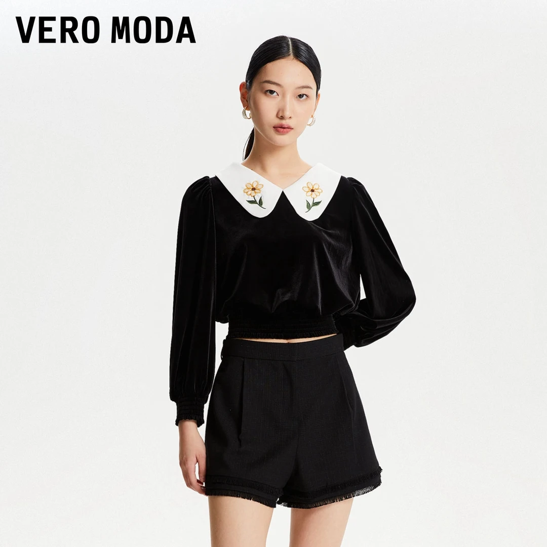 【芋总专属】Vero Moda上衣秋丝绒刺绣7分灯笼袖减龄323358010