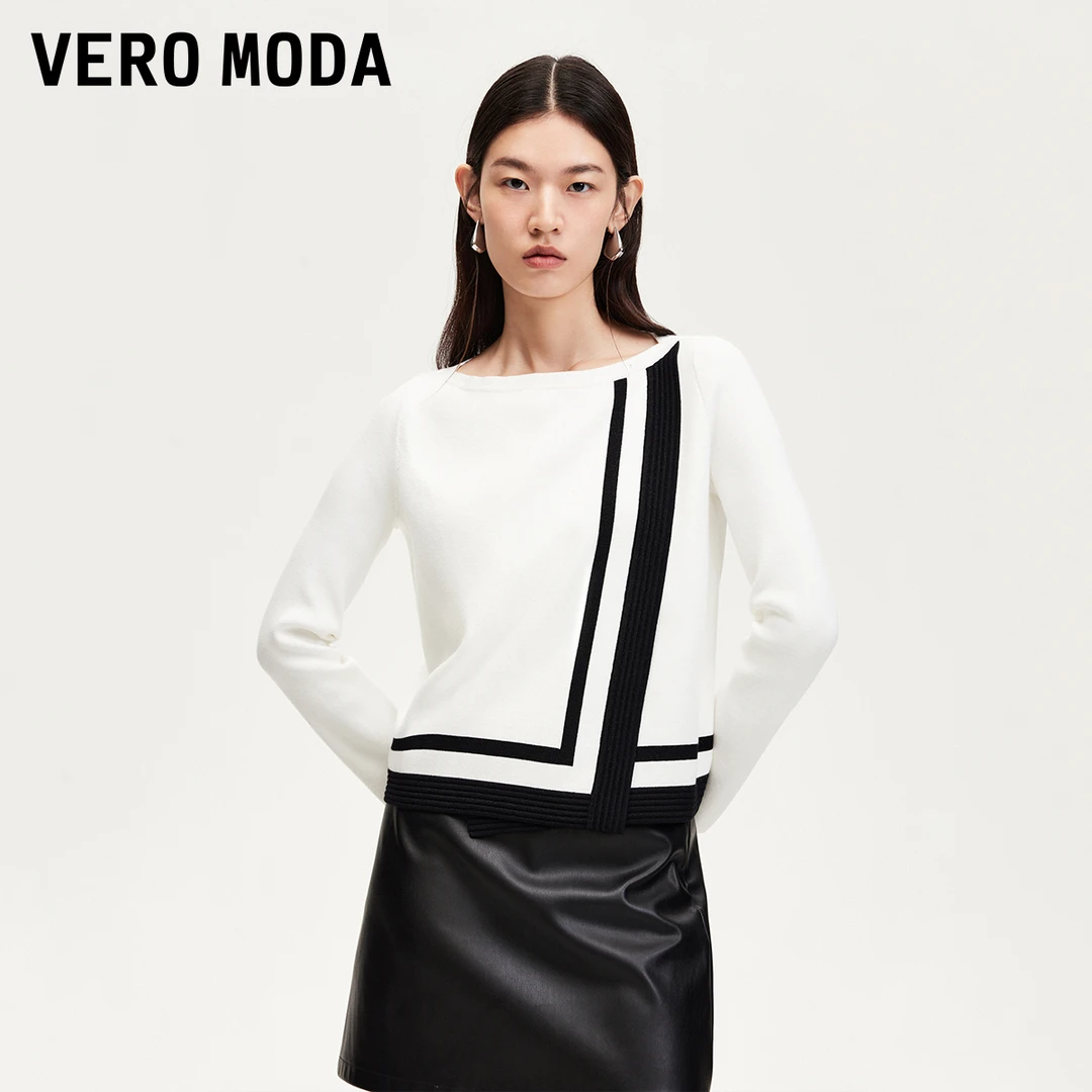 【达人专属】Vero Moda针织衫搭片式撞色条纹针织衫百搭324413042