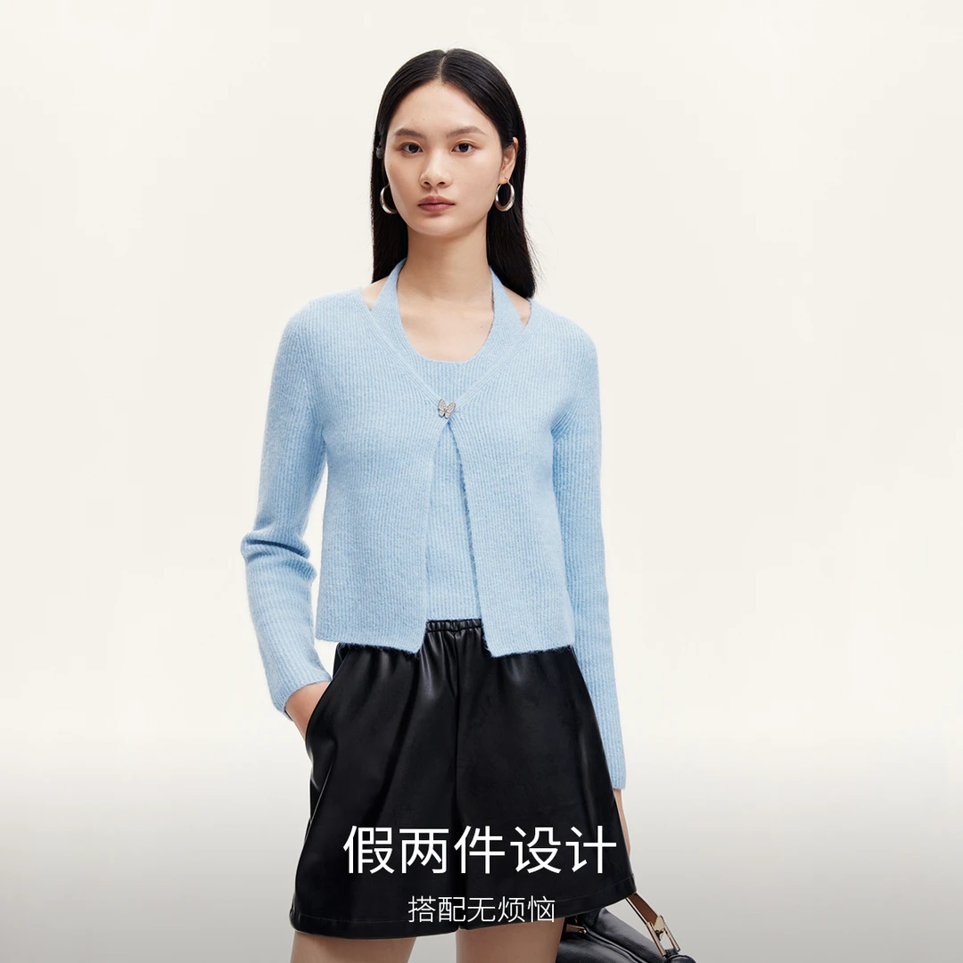 【达人专属】Vero Moda针织衫挂脖假两件短款时尚324324074