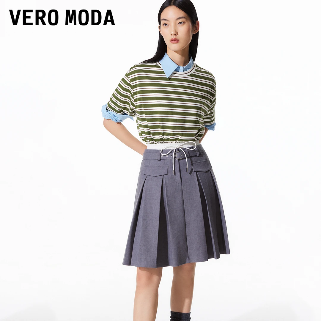 Vero Moda半身裙女春游出行小众洋气炸街假两件双腰头325116009