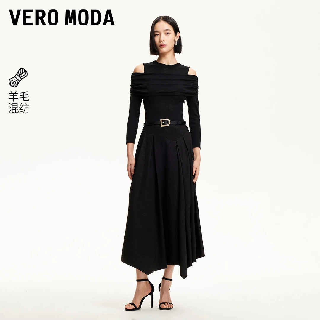 【达人推荐】Vero Moda连衣裙露肩腰带带闪拼接长裙32517C004
