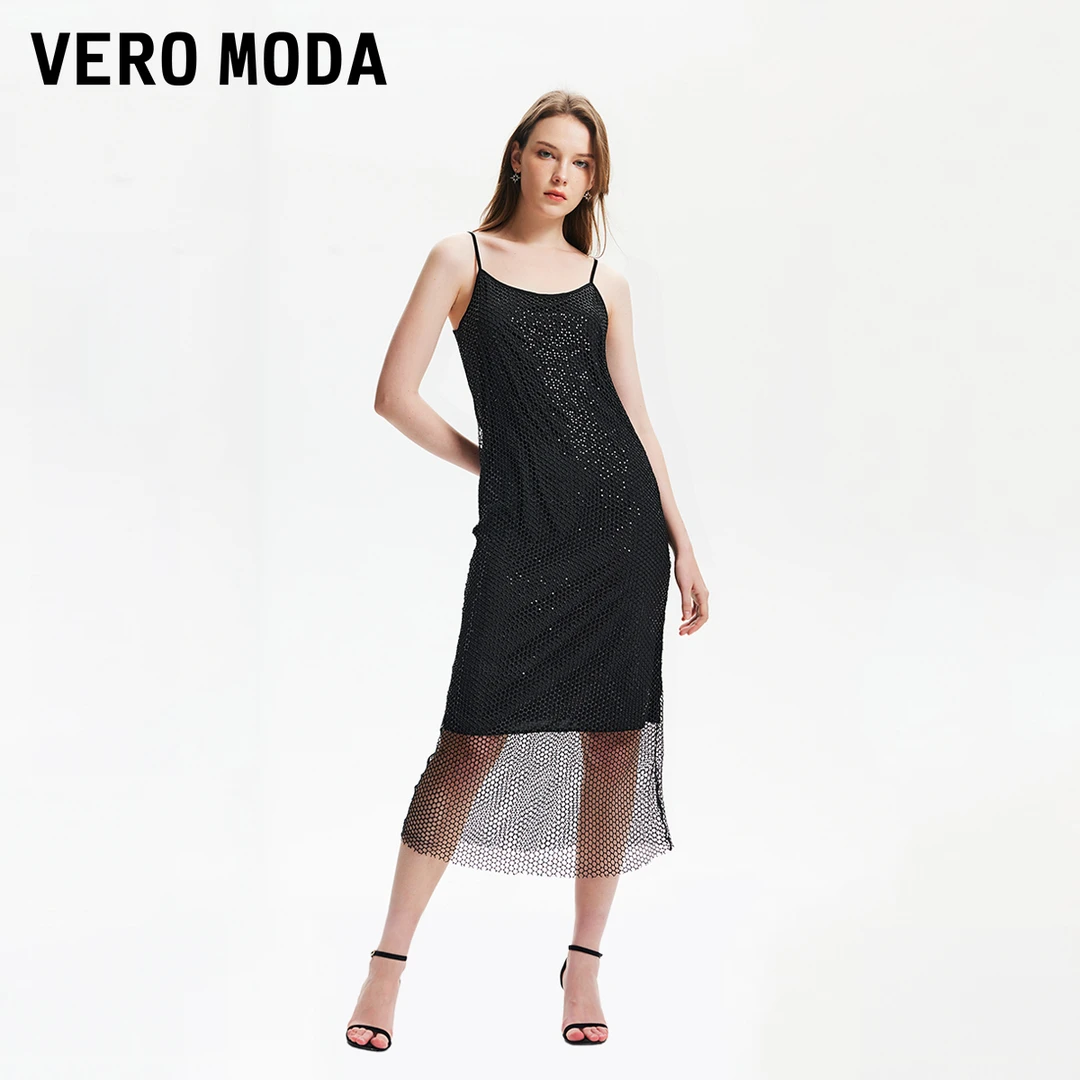 【达人专属】Vero Moda连衣裙优雅H版双层吊带裙324161025