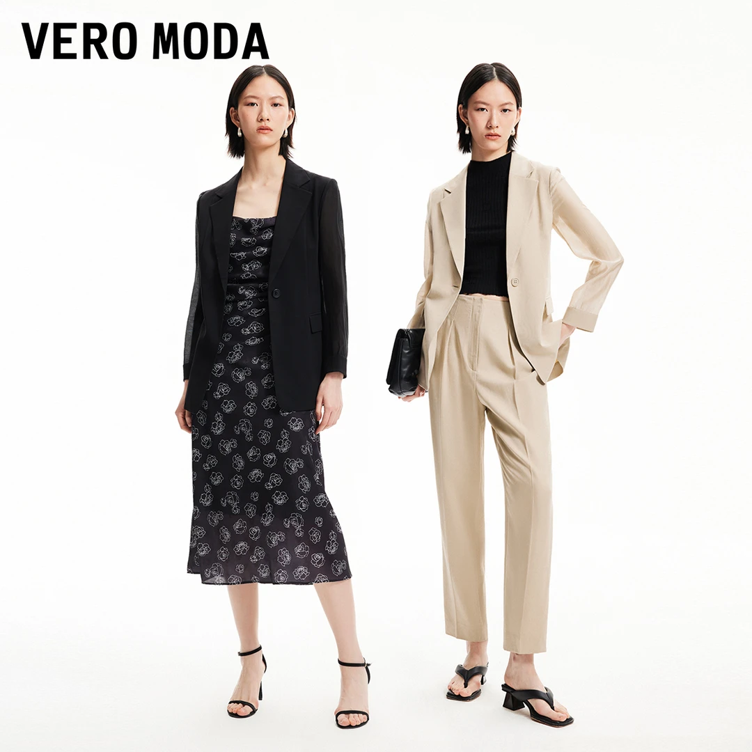 【丽公主专属】Vero Moda女薄纱九分袖一粒扣门襟口袋324208002
