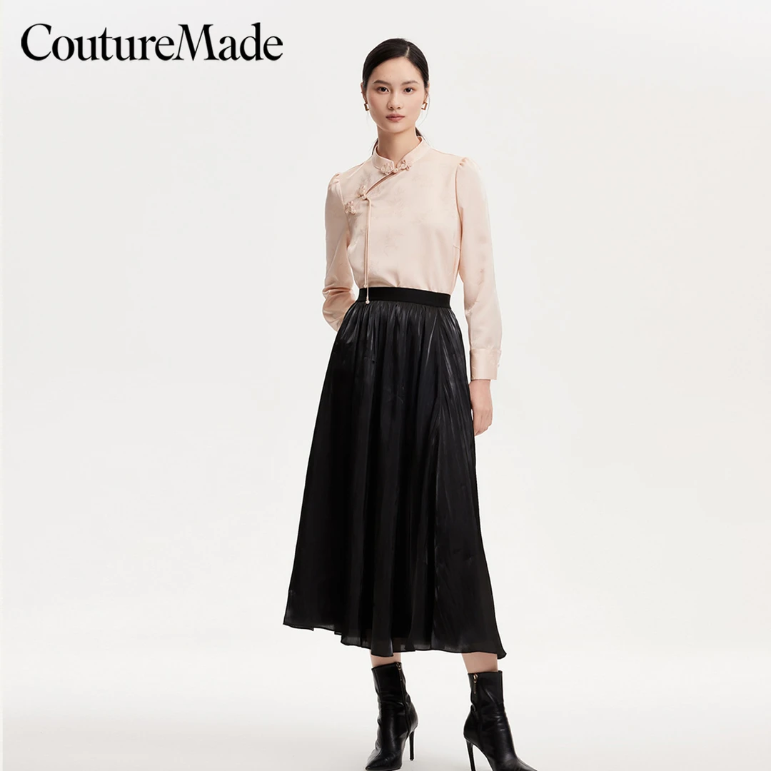 【达人专属】Couture Made半身裙光泽面料拼接百褶裙324316054