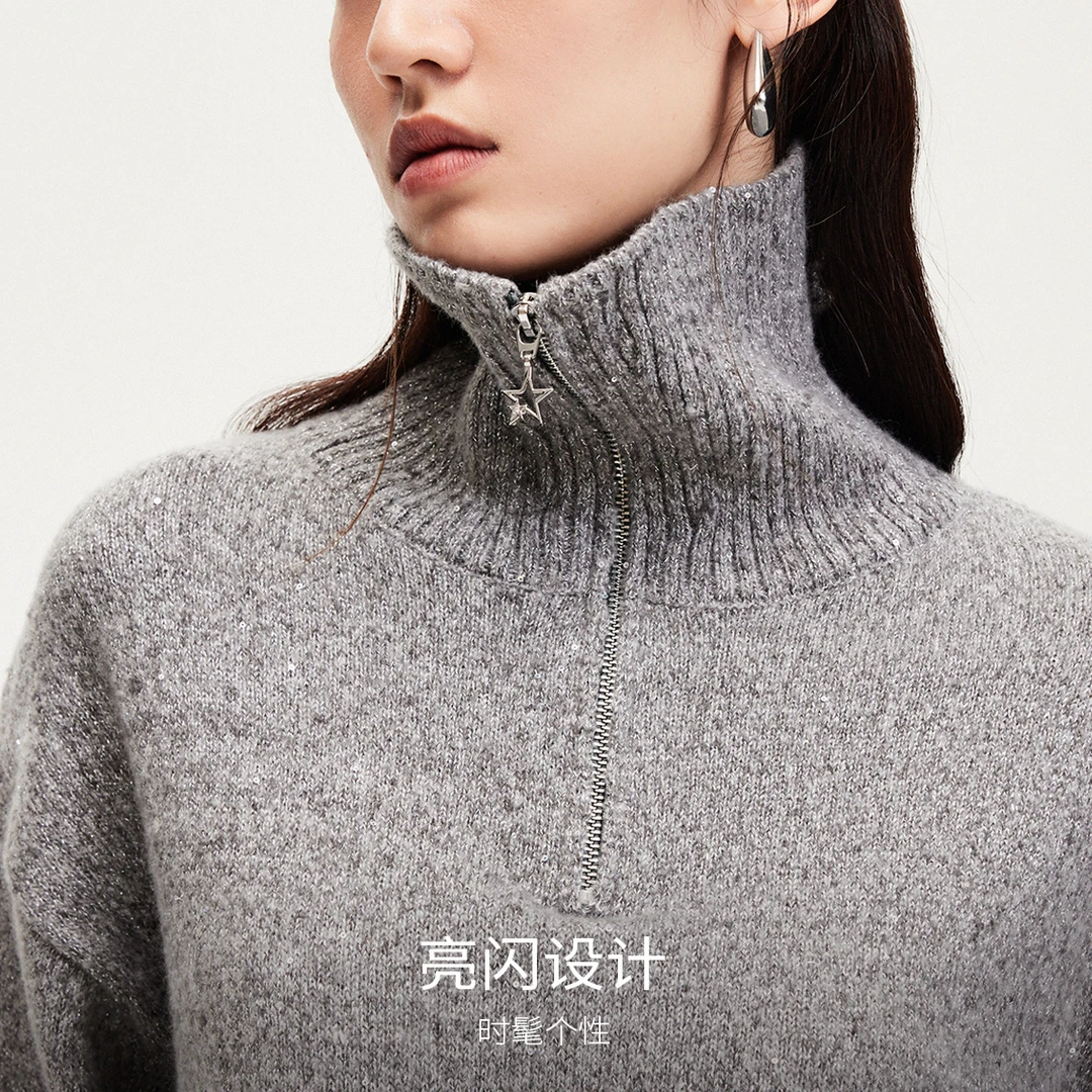 【芋总专属】Vero Moda针织衫女翻领宽松落肩亮片带闪324313052