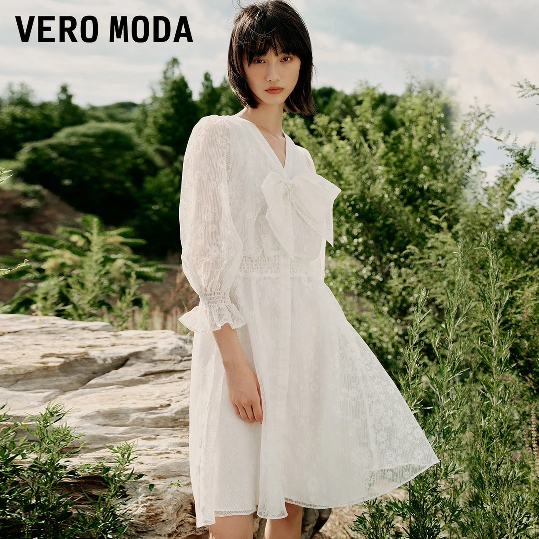 【芋总专属】Vero Moda连衣裙浪漫V领蕾丝灯笼袖女士3233SZ015