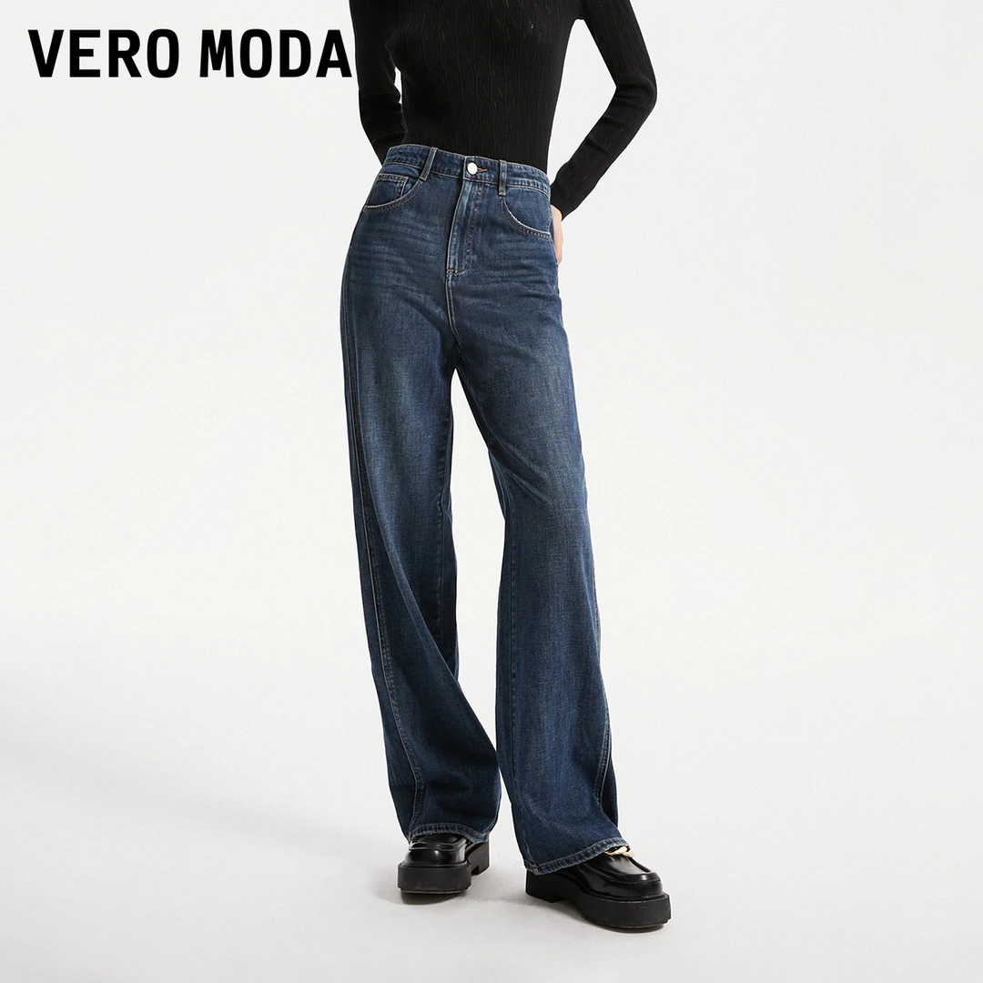 Vero Moda2024新款牛仔裤休闲舒适高腰宽松牛仔长裤女324132072