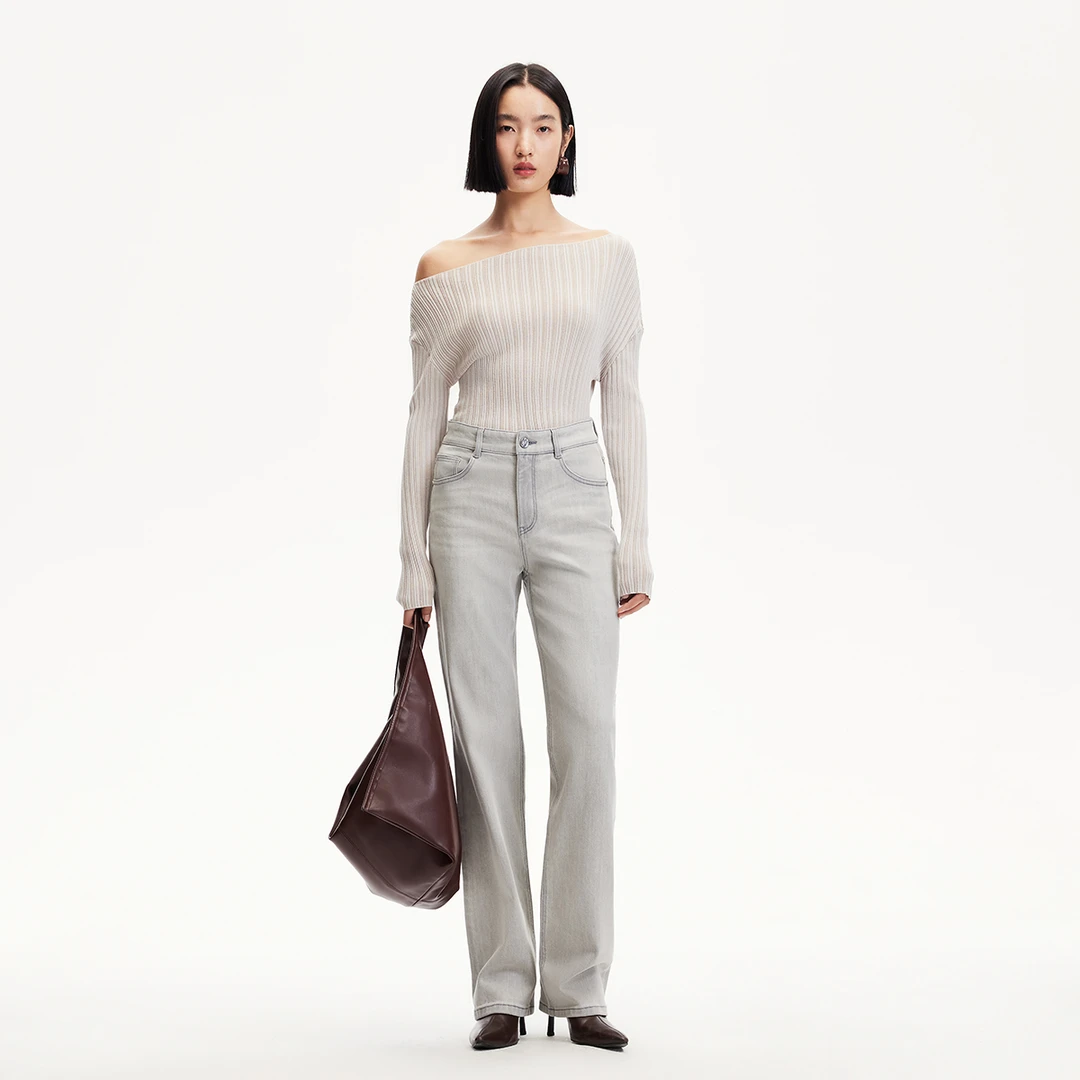 Vero Moda牛仔裤女春游出行小众洋气中腰直筒牛仔裤磨325132012