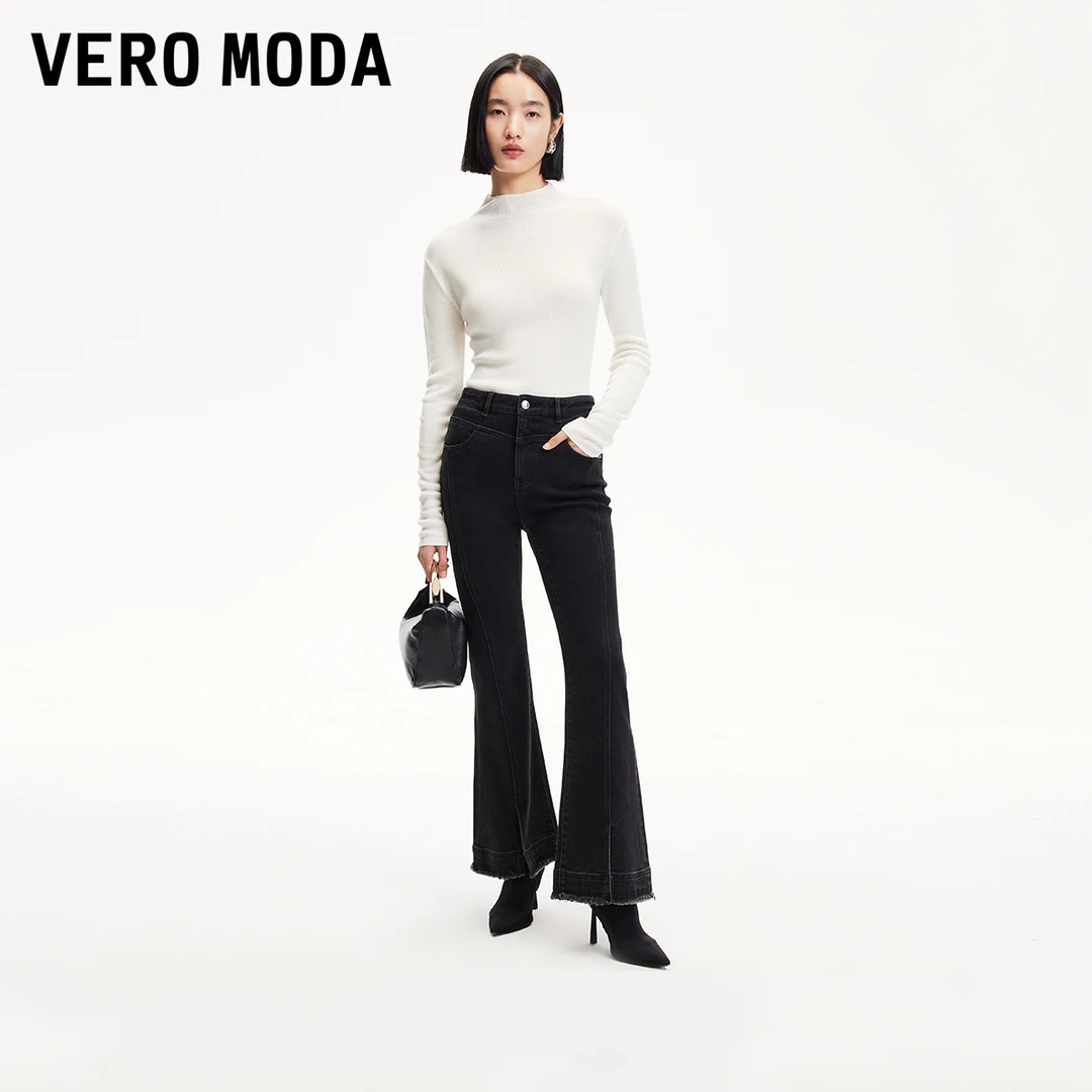 Vero Moda牛仔裤女春游出行小众洋气中腰开叉显瘦微喇裤325132013