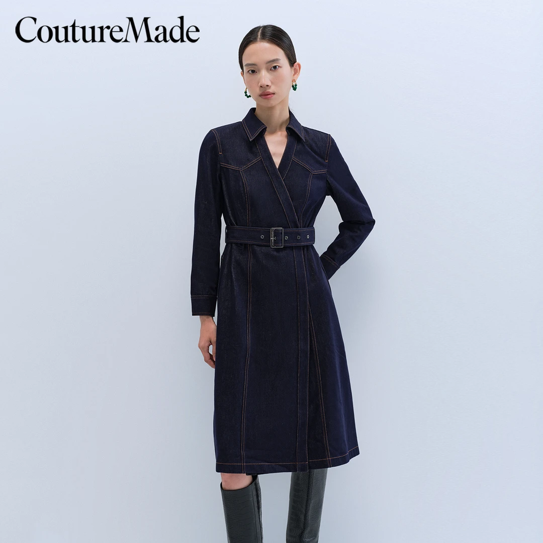 【达人专属】Couture Made连衣裙休闲系带V领牛仔长裙324142001
