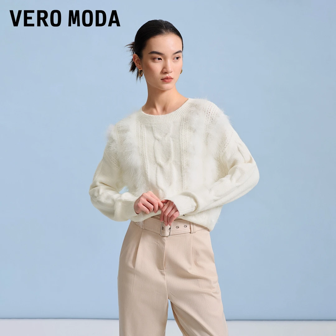 Vero Moda2024新款针织衫休闲舒适羽毛装饰长袖毛衣女324113043