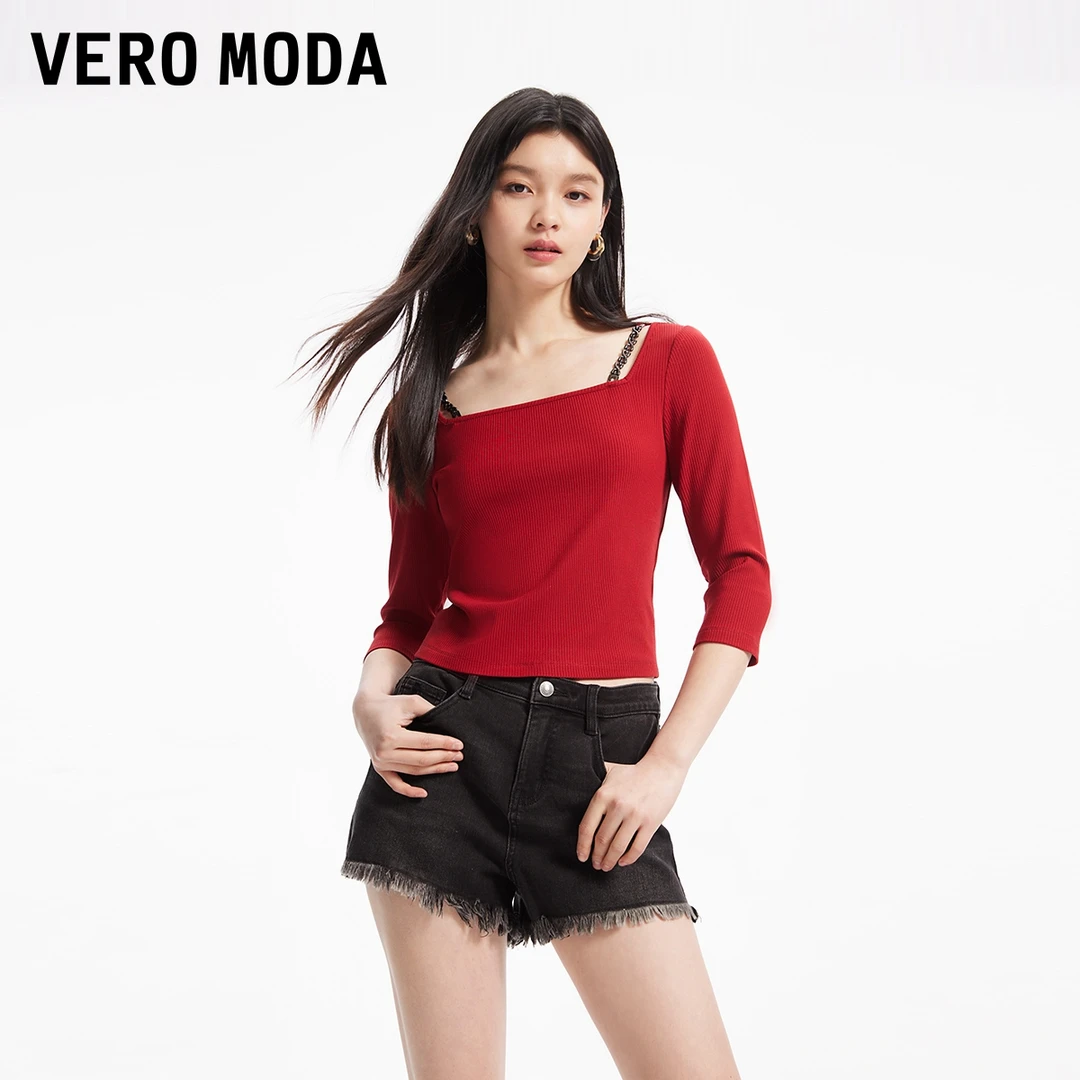【达人专属】Vero Moda雅丹风T恤方领打底衫上衣324130008