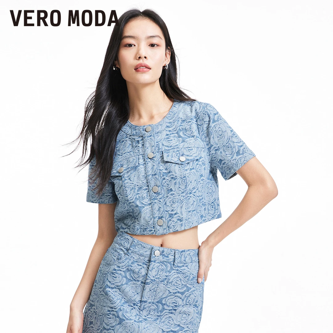 【达人专属】Vero Moda外套女玫瑰提花牛仔上衣气质324157011