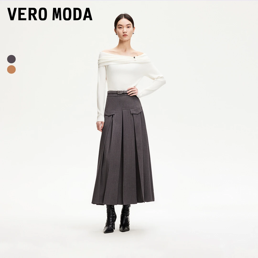 【粉丝专属】Vero Moda半身裙小众MIU系百褶开衩格雷长裙325116004